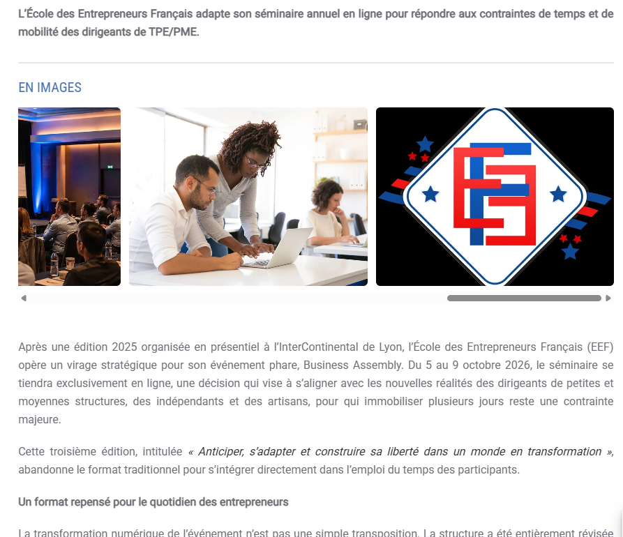 PRESSE AGENCE - Business Assembly 2026 – Le séminaire des dirigeants passe au 100 % en ligne